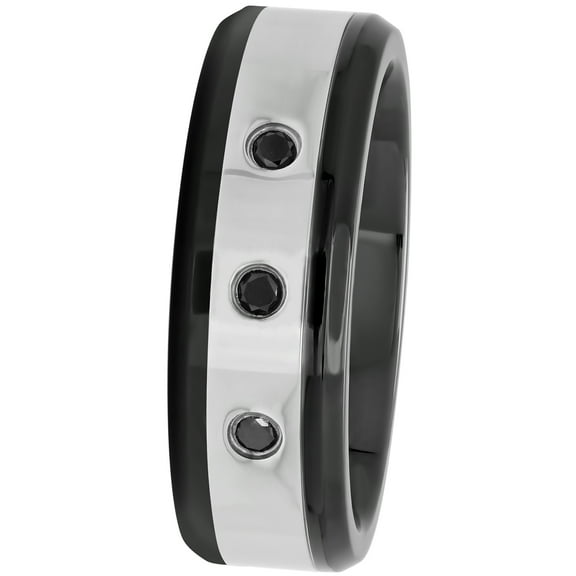 Men's Black Diamond Accent Black and White Stainless Steel Ring, 8mm