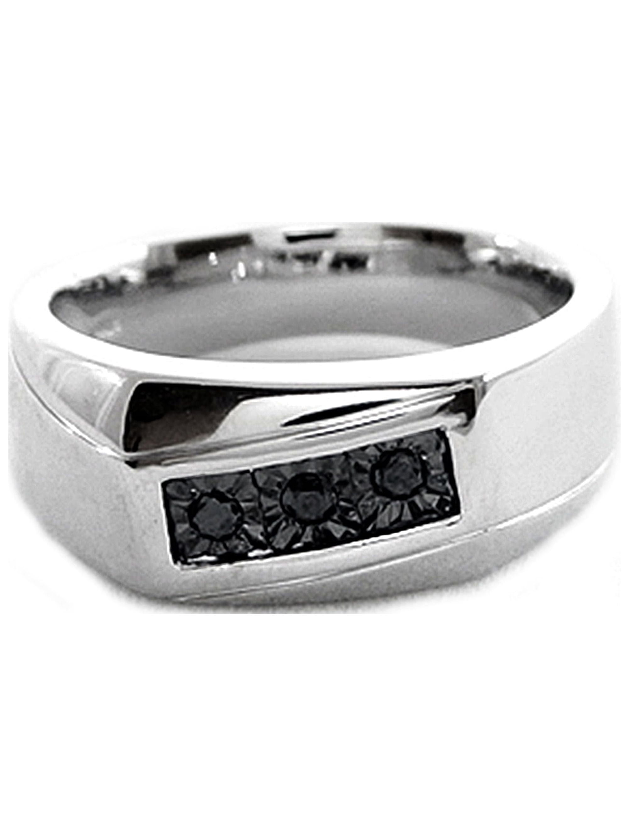 Men's Black Diamond Accent Three-Stone Sterling Silver Ring