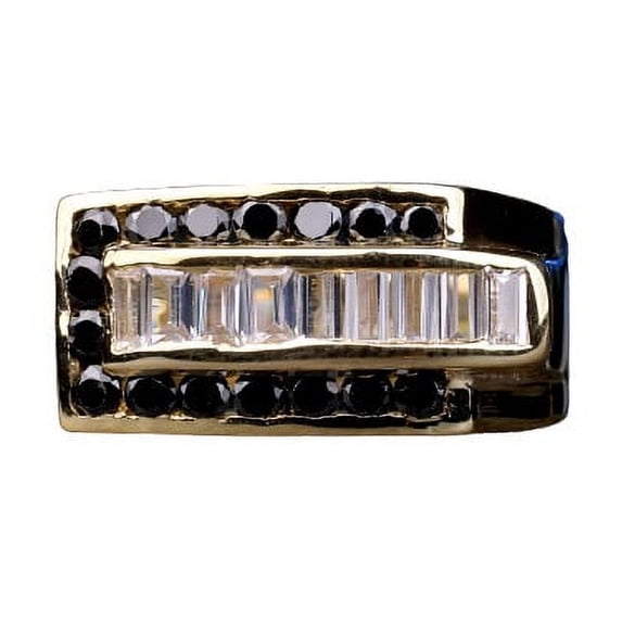 Men's Black Diamond Ring, Dual Square Row Baguette Diamond Ring, 2.1 Ct Simulated Diamond, Perfect Engagement Ring, 14K Yellow Gold Plated, Gift For Husband