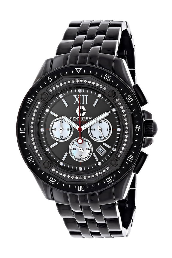 Men's Black Diamond Watch Chronograph 0.55ct Centorum