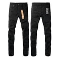 thumbnail image 1 of Men's Black Distressed Skinny Jeans, Ripped Patch Repair Slim Fit Stretch Denim Pants, Streetwear Casual Fashion Jeans for Men, 1 of 3