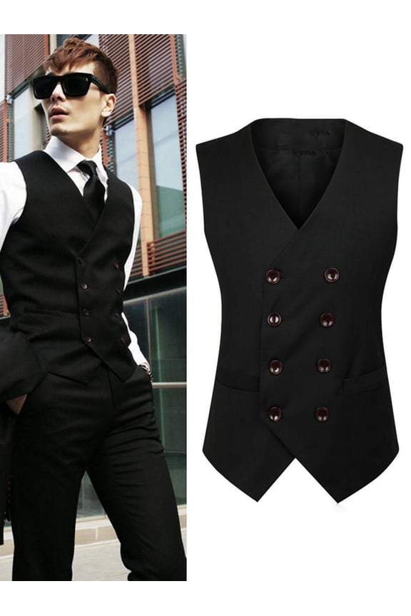 Men's Black Double - Breasted Waistcoat: Formal & Stylish for Suits, Events & Layering