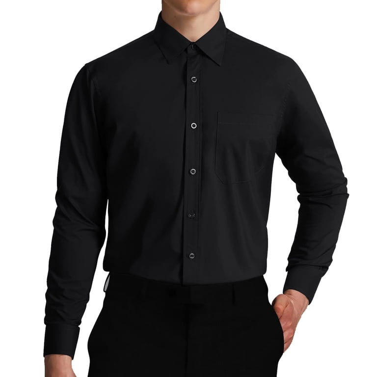 black dress shirt walmart Sumtumn Mens Long Sleeve Button Down Regular Fit Shirt with Stripes Inner Contrast, Men's, Size: Small down closure Sumtumn Men's Black Dress Shirts