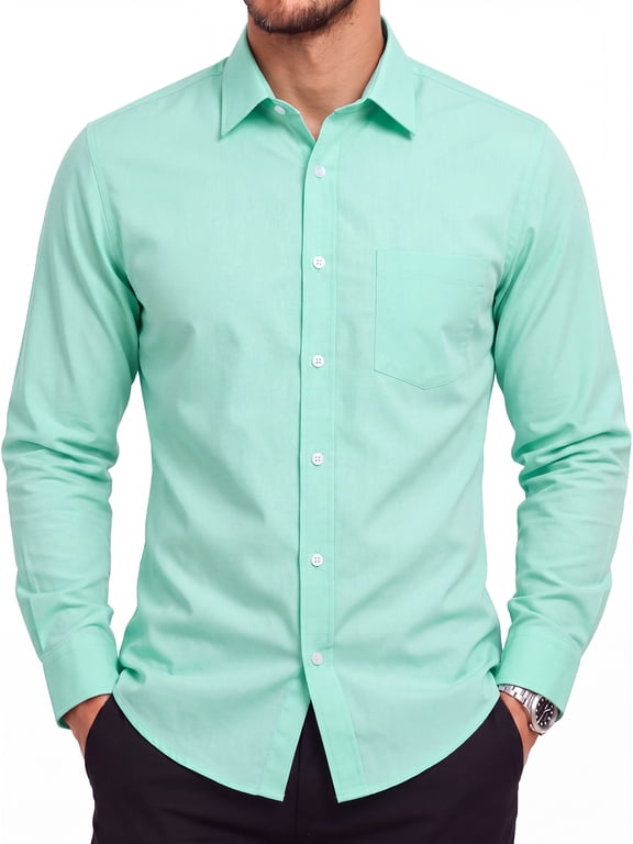Mens Solid Long Sleeve Dress Shirts Button Down Shirts Business Casual Shirt for Men Classic Fit M