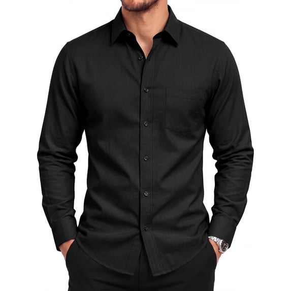 Men's Black Dress Shirts Business Casual for Men Long Sleeve Button Down Shirt Classic Fit Tops L