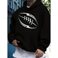 thumbnail image 1 of Men's Black Fleece-Lined Hoodie with Football Graphic Print - Casual Pullover Sweatshirt, Long Sleeve, Front Pocket, All-Season Comfort, Sweater Hoodie, 1 of 6