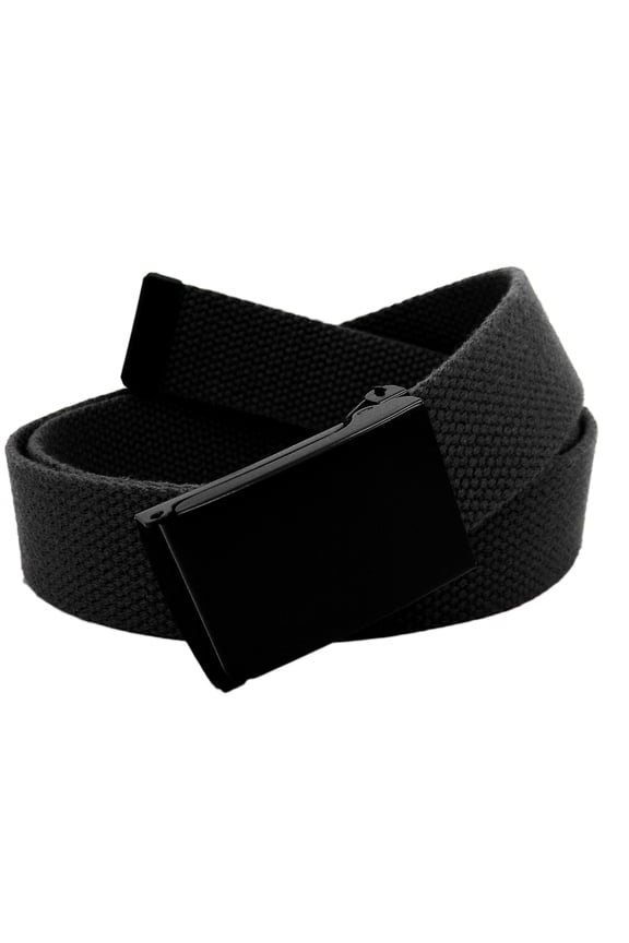 Men's Black Flip Top Military Belt Buckle with Canvas Web Belt Small Black