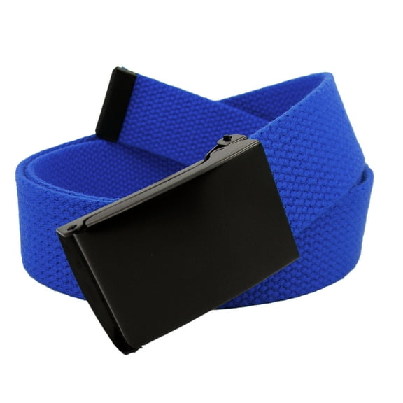 Men's Black Flip Top Military Belt Buckle with Canvas Web Belt Small Royal Blue