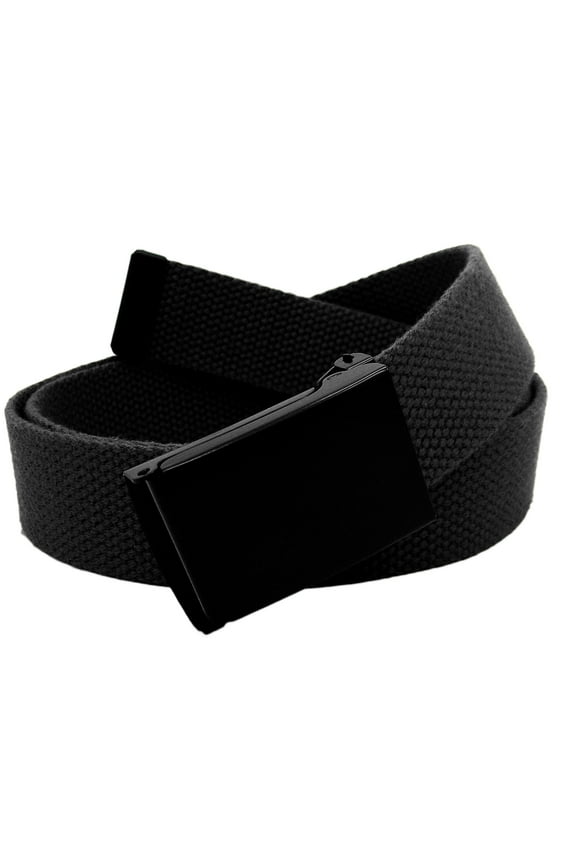 Men's Black Flip Top Military Belt Buckle with Canvas Web Belt X-Large Black