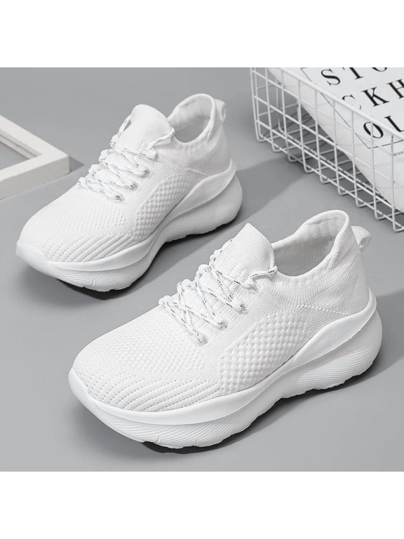 Men's Black Fly Knit Lace-Up Chunky Sole Breathable Running Sneakers