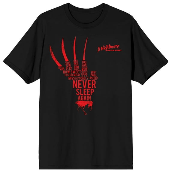Men's Black Freddy Krueger Never Sleep Again T-shirt-XS
