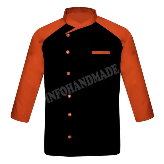 Men's Black Front With Multicolours Sleeve PolyCotton Chef Coat Jacket Size (S-6XL)