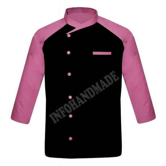 Men's Black Front With Multicolours Sleeve PolyCotton Chef Coat Jacket Size (S-6XL)