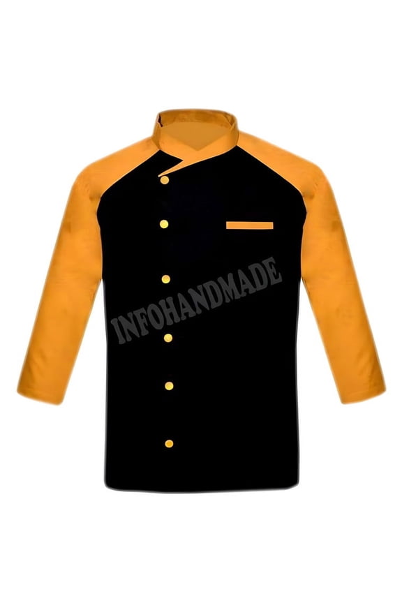 Men's Black Front With Multicolours Sleeve PolyCotton Chef Coat Jacket Size (S-6XL)
