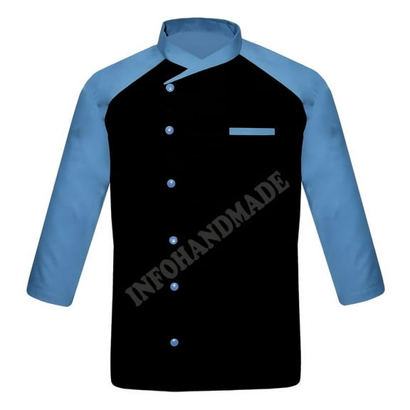 Men's Black Front With Multicolours Sleeve PolyCotton Chef Coat Jacket Size (S-6XL)