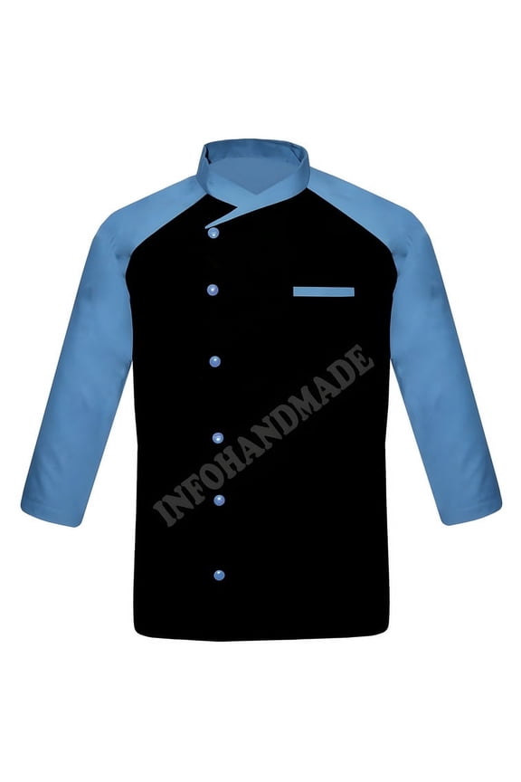 Men's Black Front With Multicolours Sleeve PolyCotton Chef Coat Jacket Size (S-6XL)