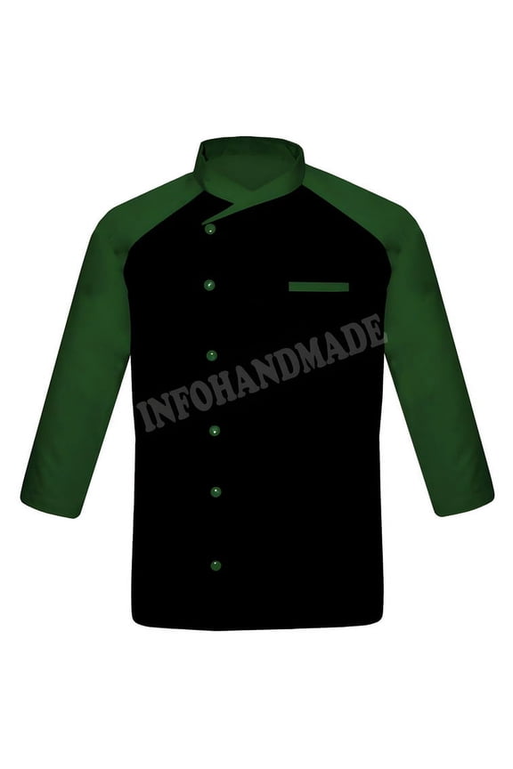 Men's Black Front With Multicolours Sleeve PolyCotton Chef Coat Jacket Size (S-6XL)