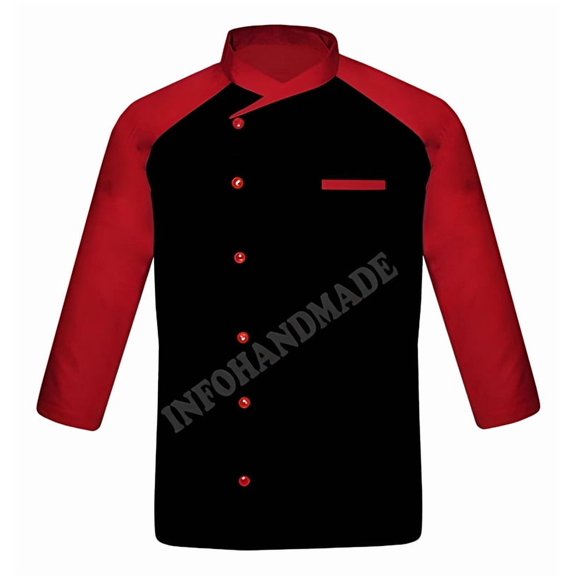 Men's Black Front With Multicolours Sleeve PolyCotton Chef Coat Jacket Size (S-6XL)