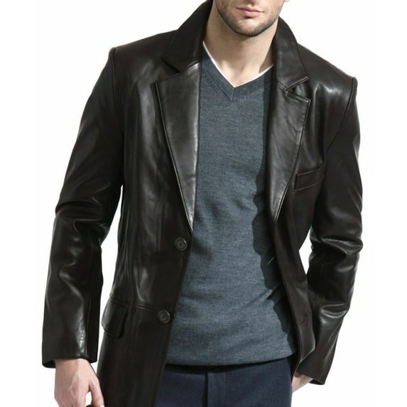 Men's Black Genuine Lambskin Leather Blazer, Leather Vintage Black Leather Blazer, Men Black Leather Coat, Men Winter Coat, Gift For Him
