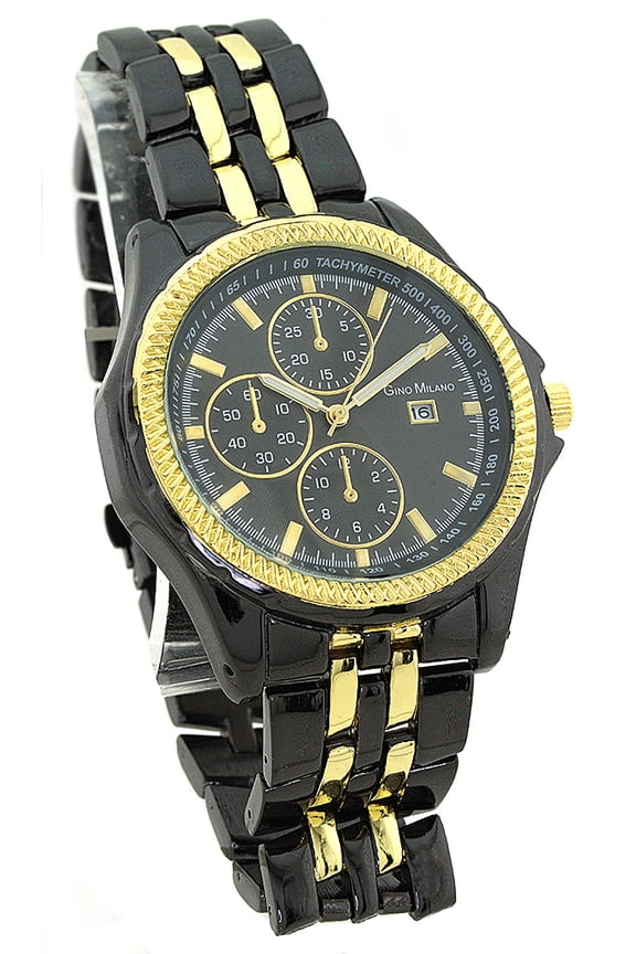 Mens Black & Gold-Tone Business/Clubbing Watch 46.5mm Case, Black Dial, Gold Bezel