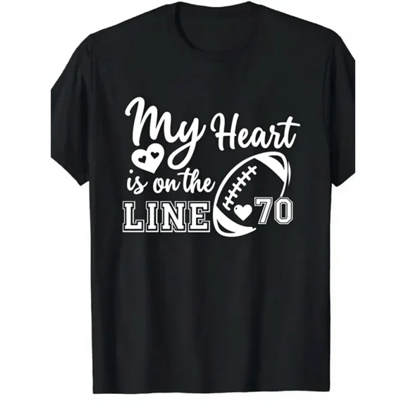 Men's Black Graphic T-Shirt American Football Design Lightweight Crewneck Tee