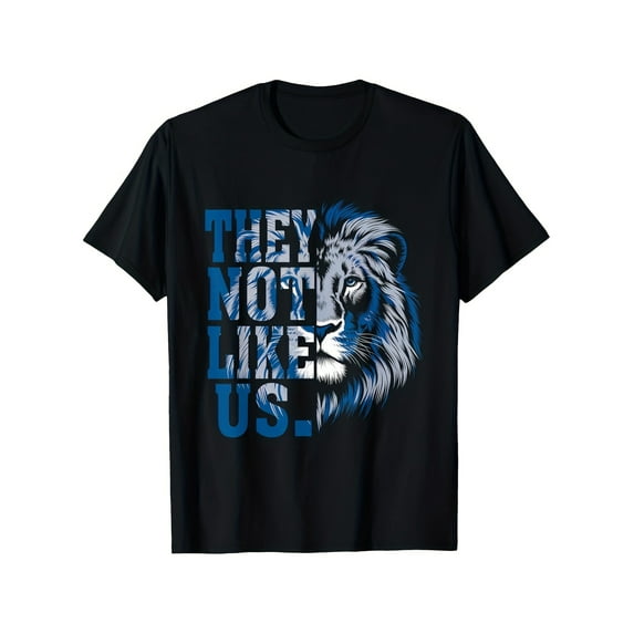 Men's Black Graphic T-Shirt - Bold Lion Design & "THEY NOT LIKE US" Print - Breathable Cotton Streetwear Tee for Adults & Teens - Machine Washable Casual Top, Weekend Attire, Urban Fashion,