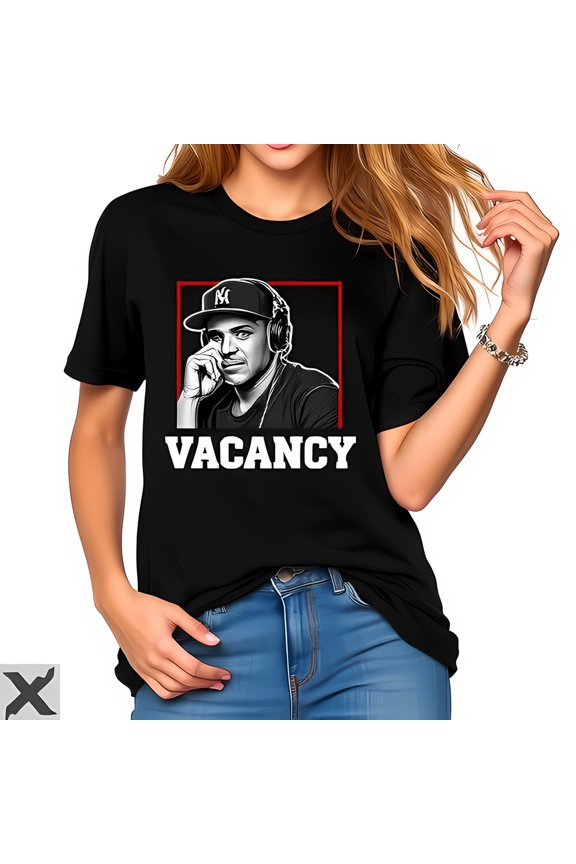 Men's Black Graphic T-Shirt with Framed Image of Pensive Man in - 'VACANCY' Design