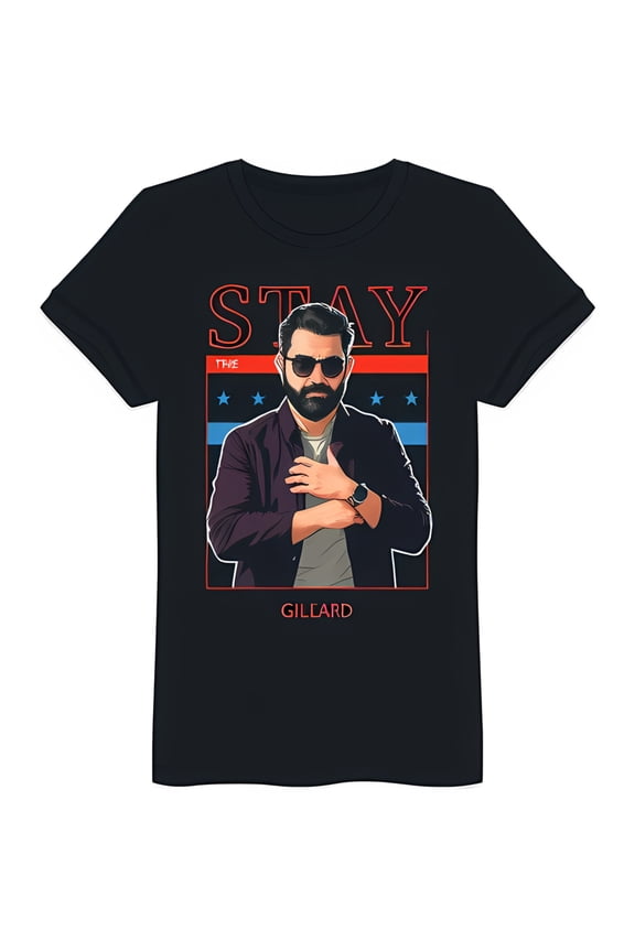 Men's Black Graphic T-Shirt with Stylish Bearded Man in Sunglasses & Red White Blue Design
