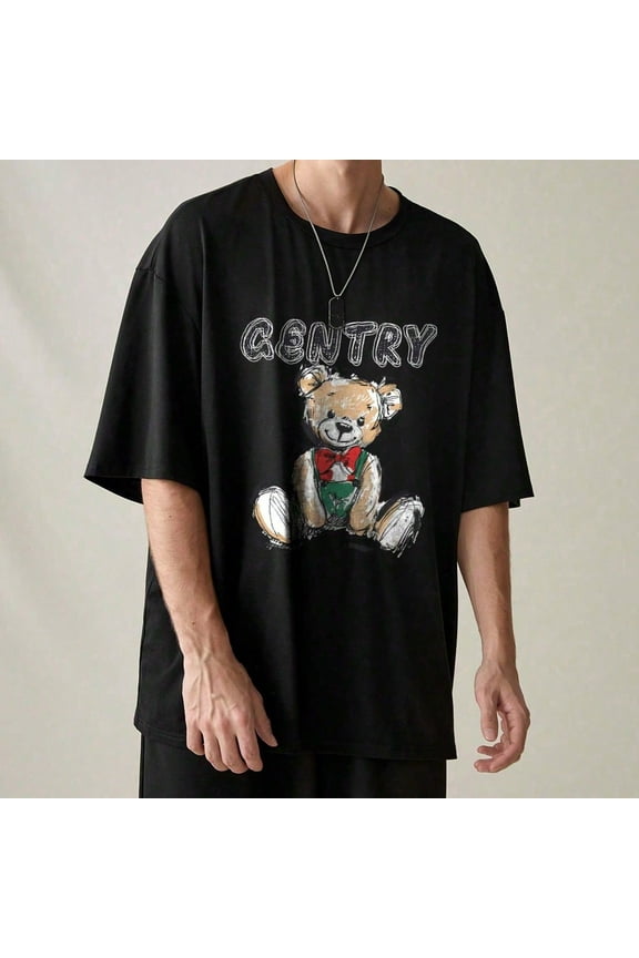 Men's Black Graphic Tee: 100% Polyester, Vibrant Prints for Casual & Urban Looks