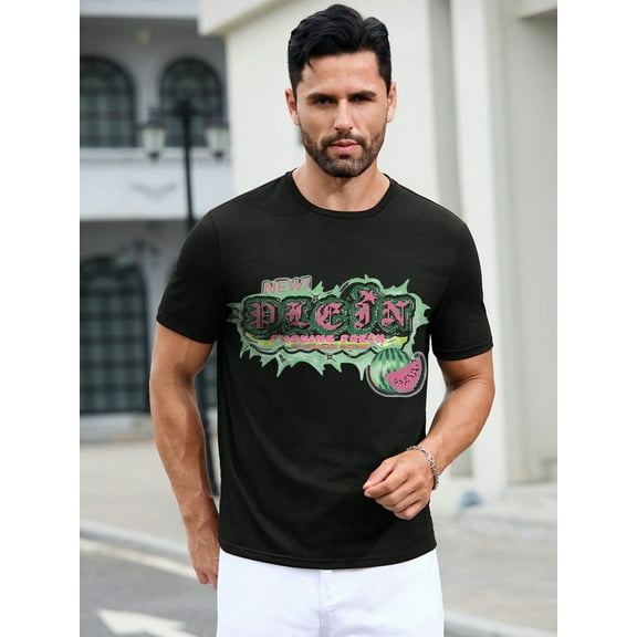 Men's Black Graphic Tee: 100% Polyester, Vibrant Prints for Casual & Urban Looks