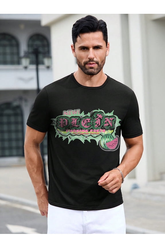Men's Black Graphic Tee: 100% Polyester, Vibrant Prints for Casual & Urban Looks