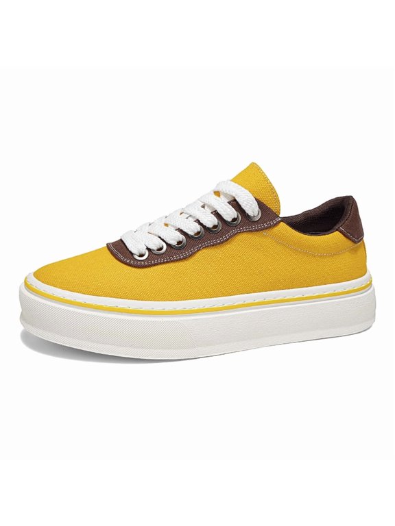 Men's Black & Green Two-Tone Canvas Platform Sneakers, Casual Retro Low-Top Shoes