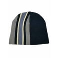 thumbnail image 1 of Men's Black Grey Cream Stripe Winter Beanie Stocking Cap Hat, 1 of 1