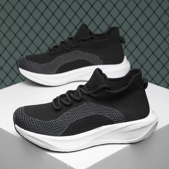 Men's Black Grey Gradient Knit Sock Athletic Running Sneakers