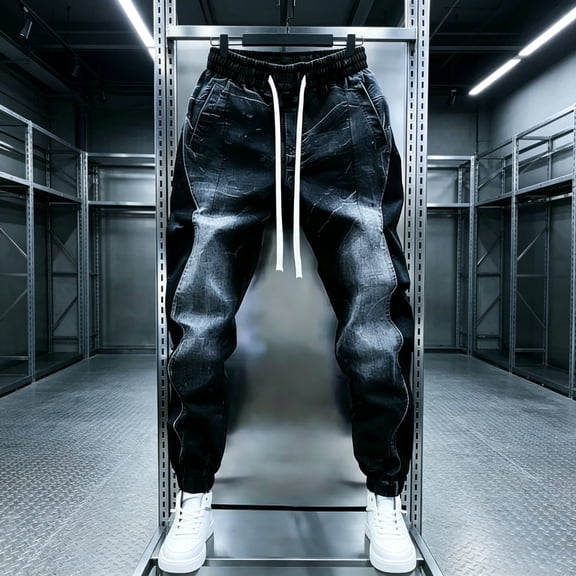 Men's Black-Grey Washed Drawstring Jogger Jeans, Streetwear Style, Edgy & Casual Vibe, Trendy Wear, Ideal for Daily & Street Occasions