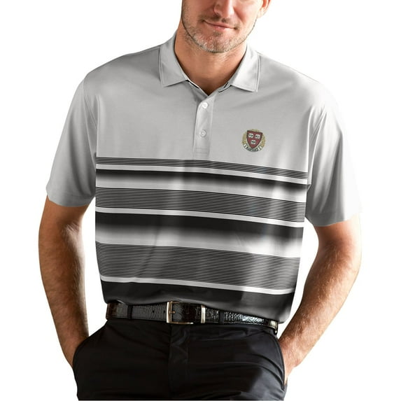 Men's Black Harvard Crimson Vansport Pro Fade Stripe Polo