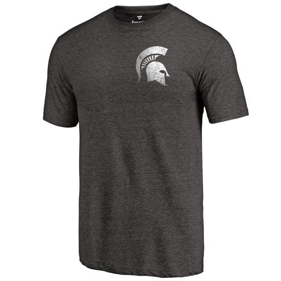Men's Black Heather Michigan State Spartans Left Chest Distressed Logo Tri-Blend T-Shirt