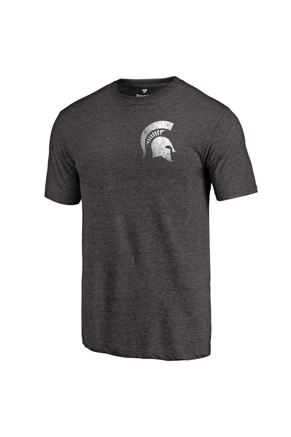 Men's Black Heather Michigan State Spartans Left Chest Distressed Logo Tri-Blend T-Shirt