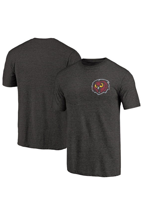 Men's Black Heather Temple Owls Left Chest Distressed Logo Tri-Blend T-Shirt