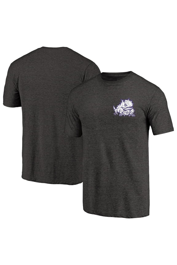 Men's Black Heather Texas Christian University Horned Frogs Left Chest Distressed Logo Tri-Blend T-Shirt