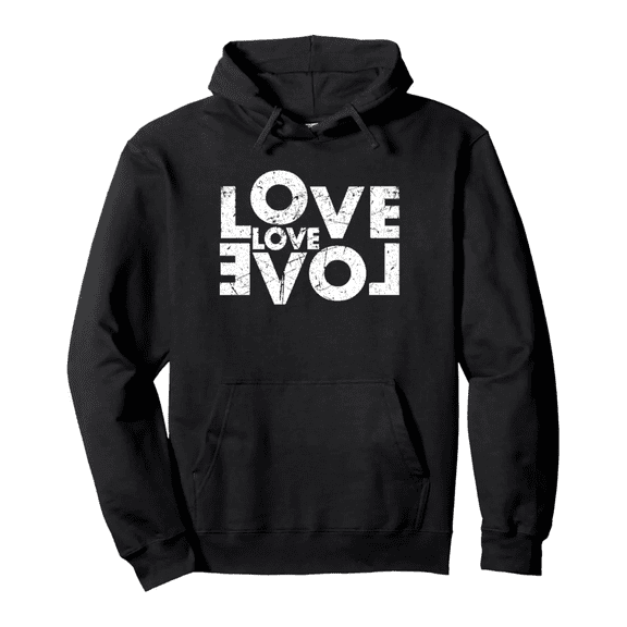 Men's Black Hoodie, Heart Pattern Print Sweatshirts ,Size S-3XL