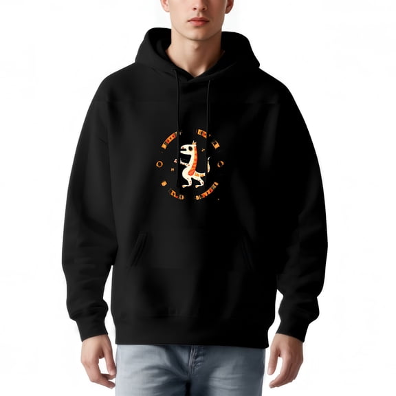 Men's Black Hoodie with Graphic Animal Design Front Pocket Drawstrings Relaxed Fit Stylish Long Sleeve Pullover Sweatshirt