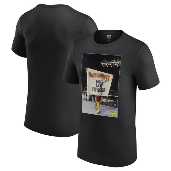 Men's Black Hulk Hogan Hulkamania Will Live Forever Photo T-Shirt