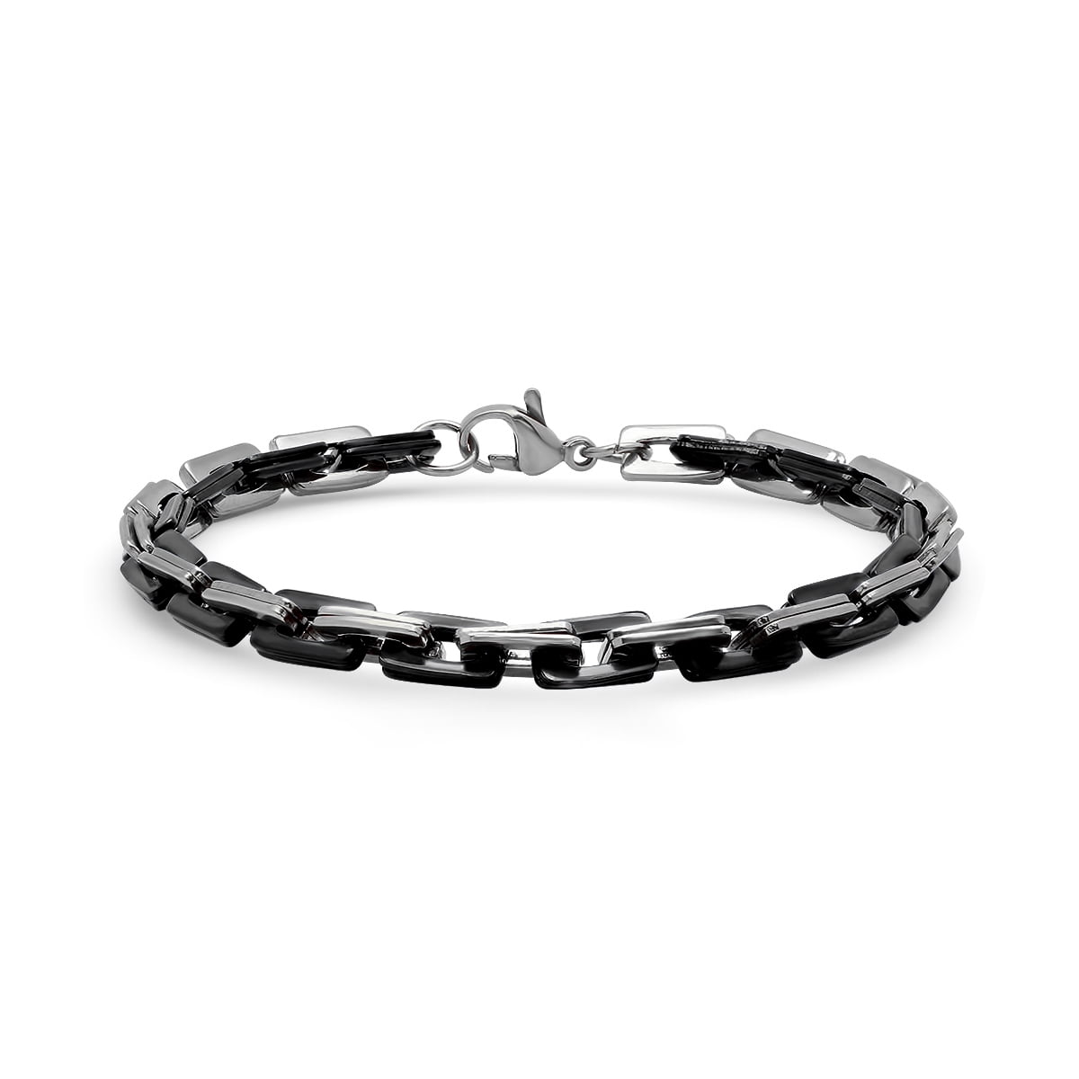 Men's Black IP Stainless Steel Bracelet with Square Rolo Chain Link