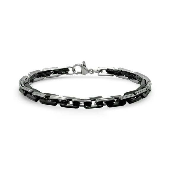 Men's Black IP Stainless Steel Bracelet with Square Rolo Chain Link
