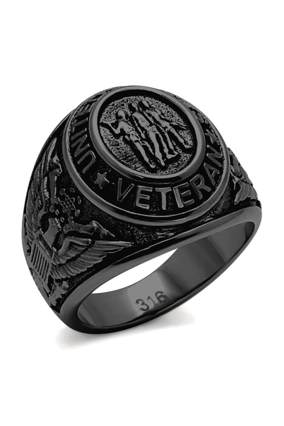 Men's Black IP Stainless Steel US Military / Veteran Wide Band Ring - Size 13