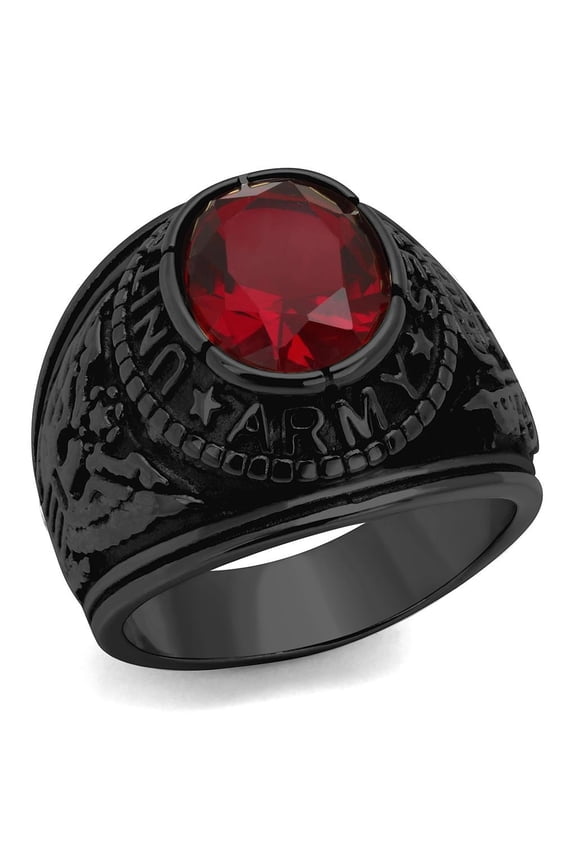 Men's Black IP Stainless Steel Wide Band Army Ruby CZ Ring - Size 9