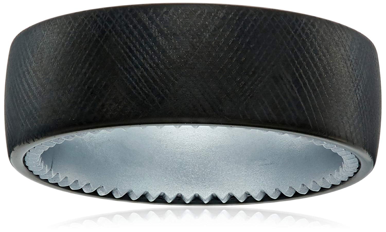 Men's Black Ion Plated Sapphire Tungsten and Titanium 8mm Sandblast Finish and Groove Pattern Wedding Band, Size 12