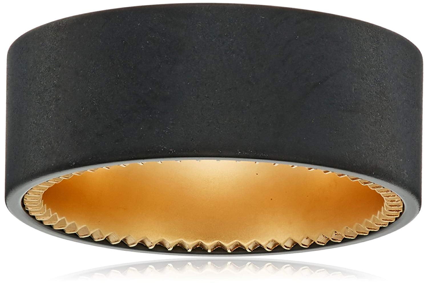 Men's Black Ion Plated Sapphire Tungsten and Titanium 9mm Gold Interior Sandblast Finish Wedding Band, Size 8