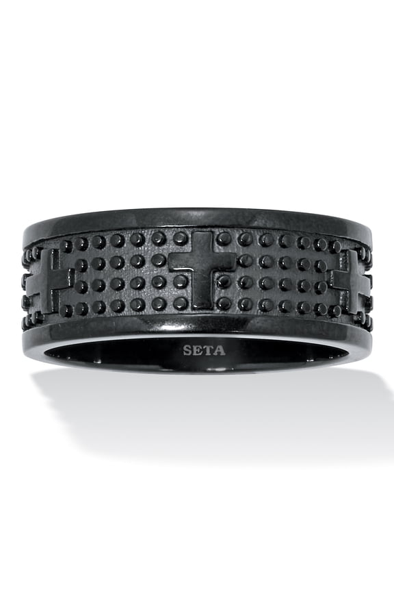 Men's Black Ion-Plated Stainless Steel Cross Ring